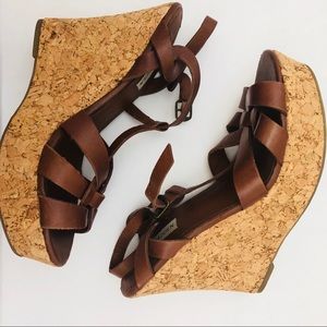 Brown Strappy Cork Wedge